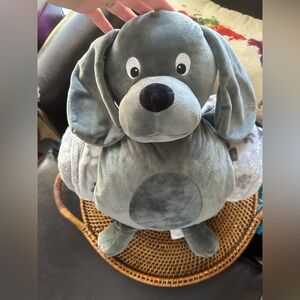 Warm + Cozy Gray Plush Dog Huggable Friend Blanket Set New